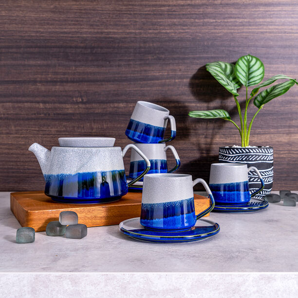 Grey and blue porcelain English tea cups set 13 pcs image number 0