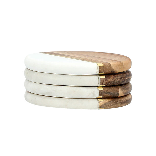4 piece wood and marble coasters set image number 1