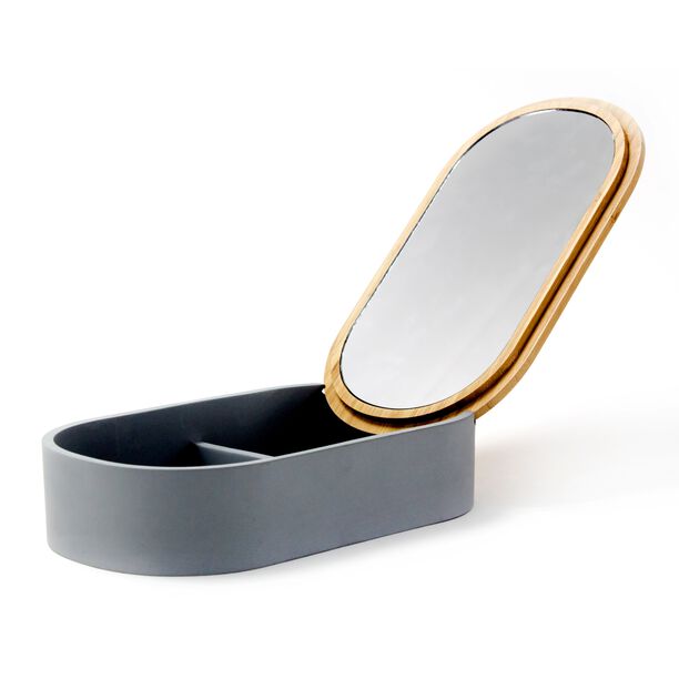 Glass Cosmetic Mirror W/ 1X Bamboo Lid & Polyresin Storage Box Size: 23X13.4X5.5Cm image number 2