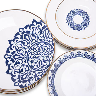 La Mesa white/blue porcelain 18 pc dinner set