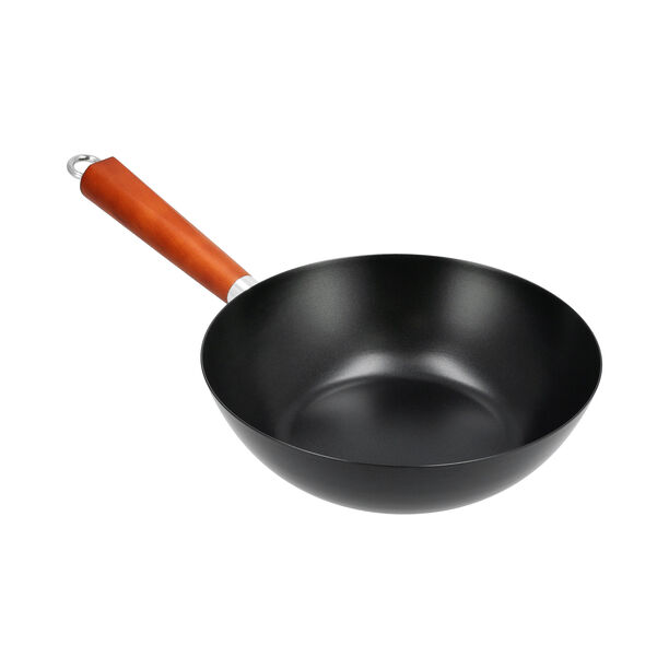 Non Stick Round Wok Pan With Wood Handle 25cm Black image number 3