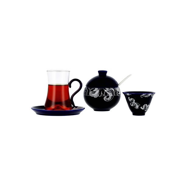 Dallaty blue glass and porcelain Tea and coffee cups set 21 pcs image number 1