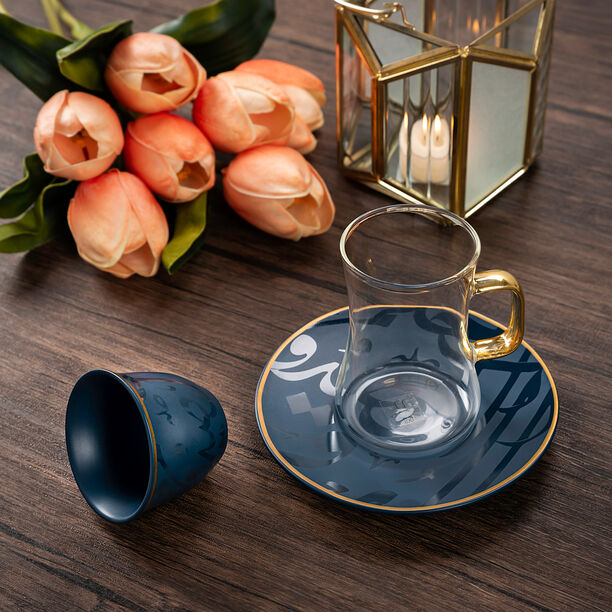 Arabic Tea and Coffec Set 18Pc Porcelain Mattglow Blue image number 4
