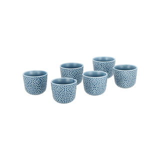 Dallaty blue porcelain and glass tea and Saudi coffee cups set 18 pcs