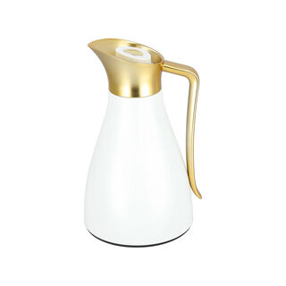 Dallaty steel vacuum flask white with matt golden handle 1L