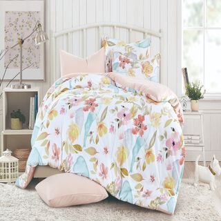 Cottage white floral microfiber twin comforter set 4 pcs
