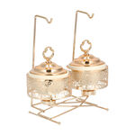 2 pieces Round Food Warmer Set With Candle Stand Gold 12 cm image number 3