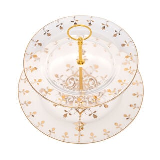 La Mesa gold porcelain and glass 2 tiered cake stand