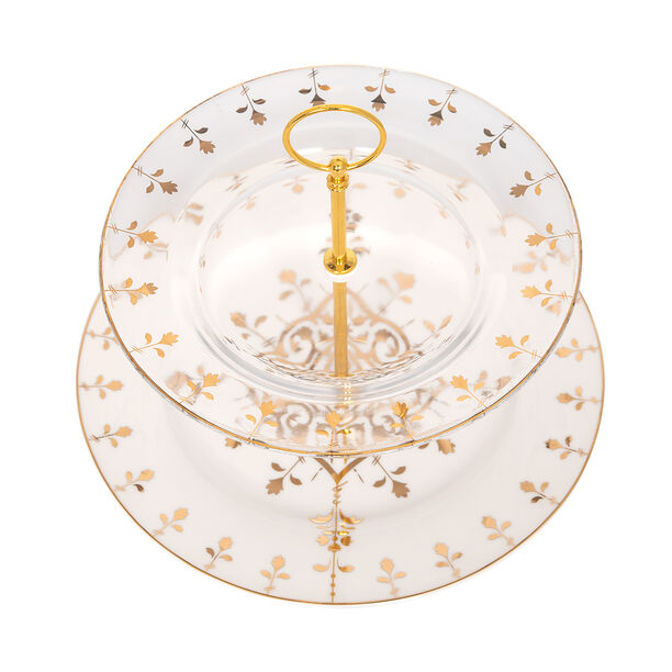 La Mesa gold porcelain and glass 2 tiered cake stand image number 2