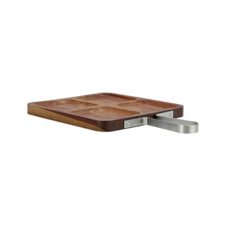 Acacia Wood Square Serving Tray With Steel Handle