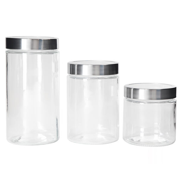 Alberto 3 Piece Glass Storage Canisters With Acrylic Transparent Lid image number 1