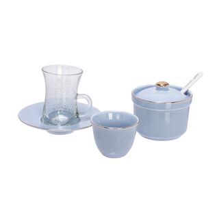 Zukhroof light blue porcelain and glass Tea and coffee cups set 20 pcs
