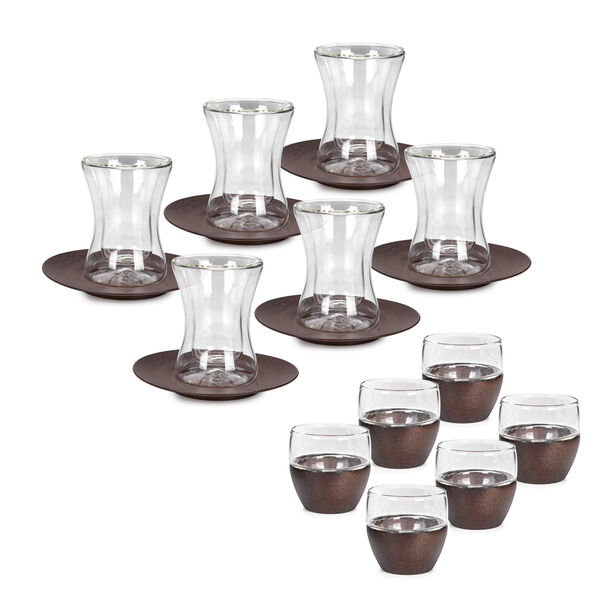 Dallaty glass and wood Saudi tea and coffee cups set 18 pcs image number 1