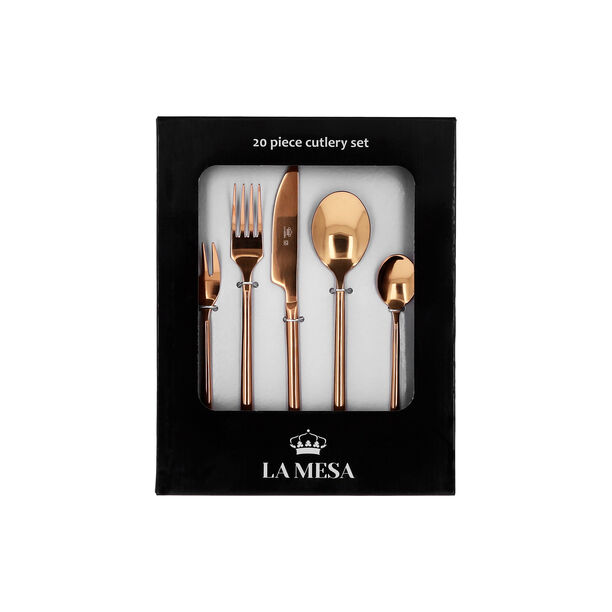 La Mesa rose gold, fancy gold plated stainless steel cutlery set 20 pc image number 0
