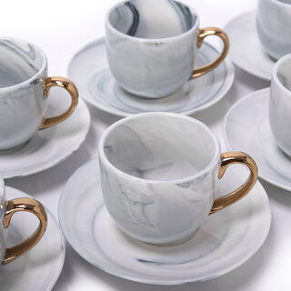 La Mesa light grey marble Turkish coffee cups set 12 pcs