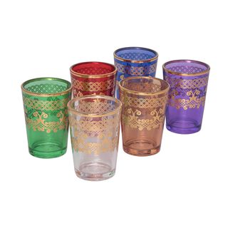 Moroccan Colored Tea Glass Transparent, Blue, Green, Amber, Red, Pink Real Gold Vol:6Oz