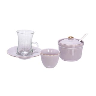 Zukhroof light purple porcelain and glass Tea and coffee cups set 20 pcs