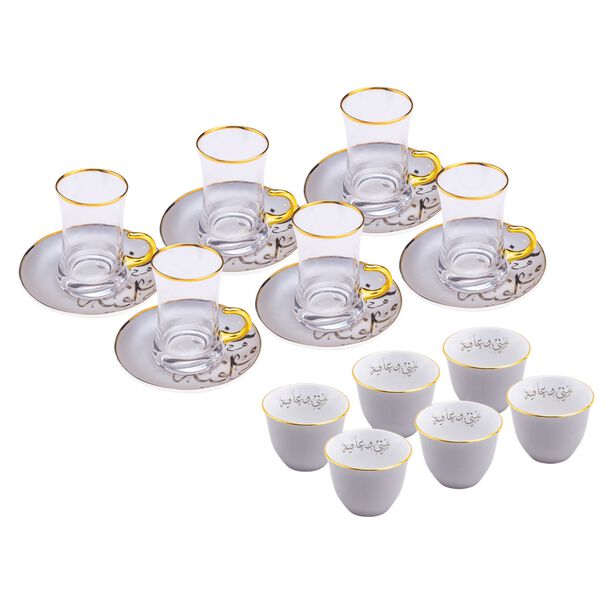 طقم أكواب شاي وفناجين قهوة زجاج سعودية وبورسلان أبيض 18 قطعة من لاميسا image number 2