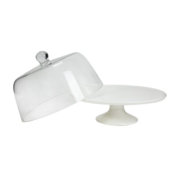 La Mesa white porcelain cake stand with glass lid image number 1