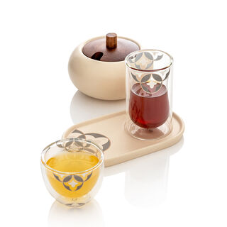 Dallaty beige glass and porcelain Saudi coffee and tea cups set 21 pcs