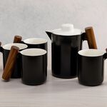 طقم شاي إنجليزي خشب وبورسلان أسود 5 قطع image number 2