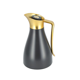 Dallaty grey steel vacuum flask with matt golden handle 1L