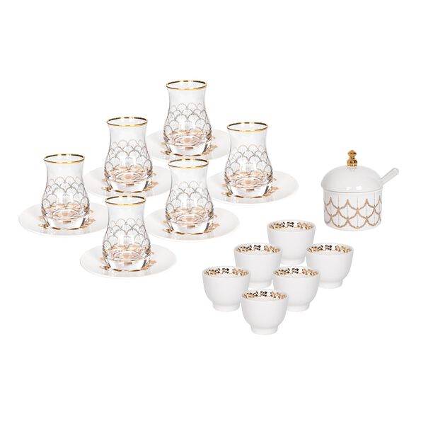 La Mesa white porcelain and glass tea and coffee cups set 21 pcs image number 0