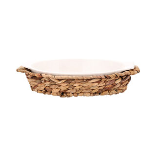 Porcelain Oval Dish With Rattan Basket