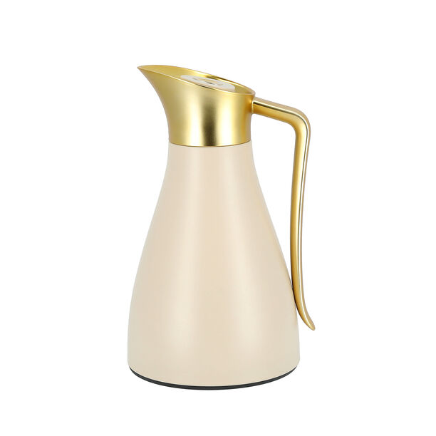Dallaty steel vacuum flask beige with matt golden handle 1L image number 0