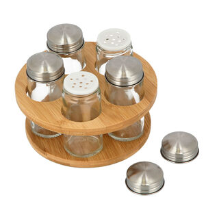 5 Bottles Bamboo Spice Stand
