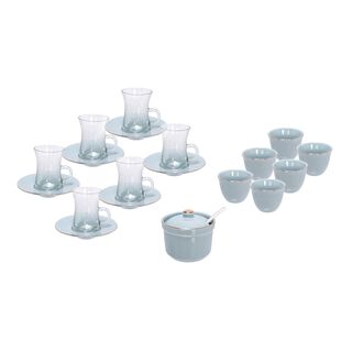 Zukhroof turquoise porcelain and glass Tea and coffee cups set 20 pcs