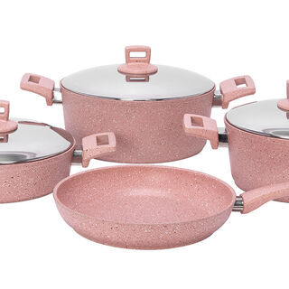 7Pcs Granite Cookware With Stainless Steel Lid And Soft Handles Pinkstone