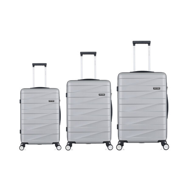 3 Piece Abs Trolley Case Set Horizontal Stripes Silver 20/24/28" image number 2