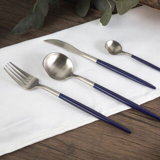 Rio 16 Pieces Modern Cutlery Set Silver And Blue Handle