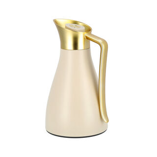 Dallaty steel vacuum flask beige with matt golden handle 1L