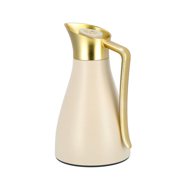 Dallaty steel vacuum flask beige with matt golden handle 1L image number 1