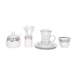 La Mesa white and silver porcelain and glass tea and coffee cups set 28 pcs image number 2