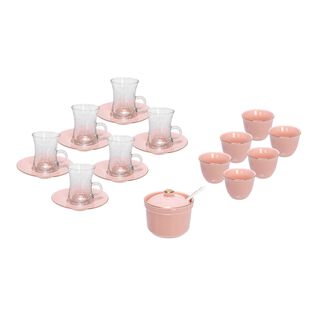 Zukhroof pink porcelain and glass Tea and coffee cups set 20 pcs