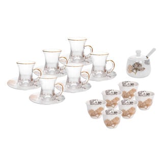 La Mesa white glass and porcelain coffee and tea cups set 21 pcs