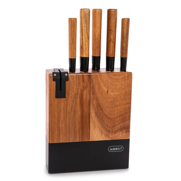 Alberto Acacia Wood Knife Block With 5 Pieces Knives image number 0