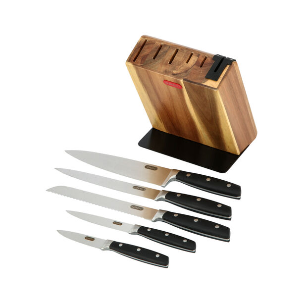 5 Piece Alberto Knives Set Acacia Wood Knife Block With 5 Steel Knives Set And Sharpner image number 4