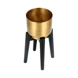 Planter Gold With Wood Stand Gold