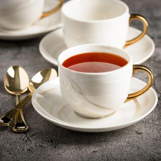 طقم أكواب شاي مع صحون 12 قطعة رخام ذهبي من لاميسا