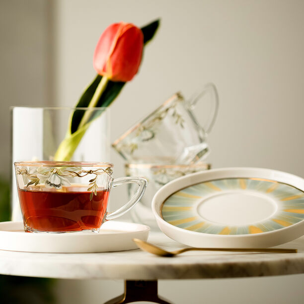 Dallaty transparent glass and porcelain tea cups set 8 pcs image number 0
