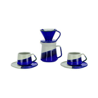 Blue and grey porcelain English coffee set 6 pcs