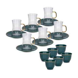 Arabic Tea and Coffee Set 18Pc Porcelain Mattglow Green