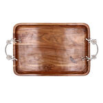 Serving Tray Silver Floral With Natural Wood Base image number 1