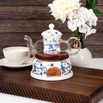 La Mesa white porcelain and glass tea pot and warmer image number 4