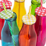 Alberto 6 Pcs Glass Milk Bottles W/ Metal Lid & Straw Asst Colors image number 3