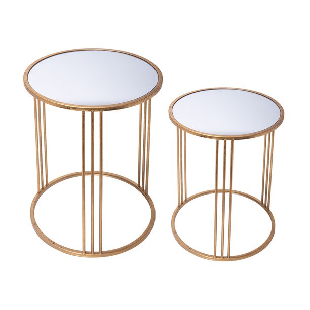 Side Table Set Of 2 Gold With Mirror Top Big image number 1